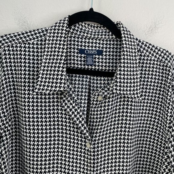 Chaps Womens Plus 1X Black White Houndstooth Button Up Shirt Long Sleeve Blouse - Picture 7 of 10